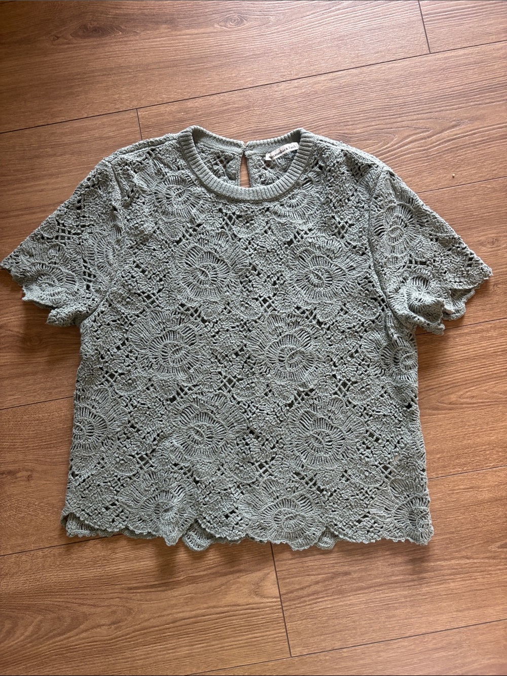 Abercrombie & Fitch Sage Green Crochet Lace Short Sleeve Top